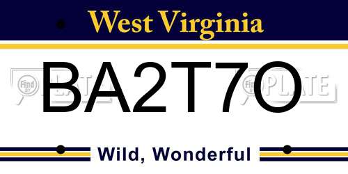 BA2T7O West Virginia License Plate