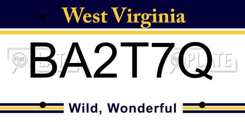 BA2T7Q West Virginia License Plate