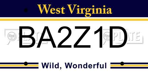 BA2Z1D West Virginia License Plate