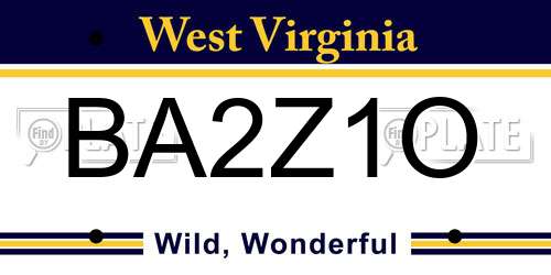 BA2Z1O West Virginia License Plate