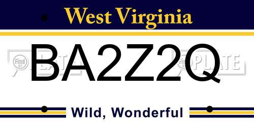 BA2Z2Q West Virginia License Plate