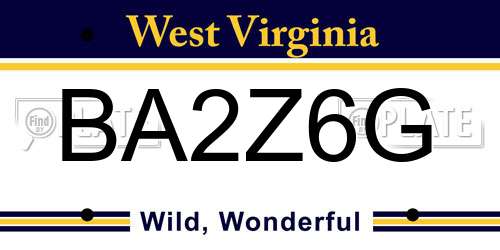 BA2Z6G West Virginia License Plate