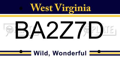 BA2Z7D West Virginia License Plate