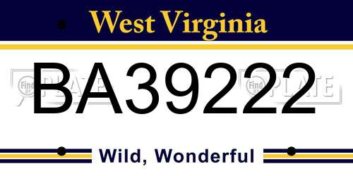 BA39222 West Virginia License Plate