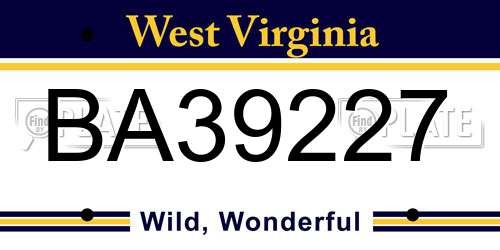 BA39227 West Virginia License Plate