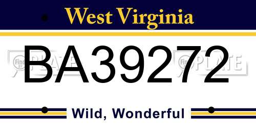 BA39272 West Virginia License Plate
