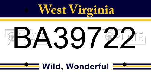 BA39722 West Virginia License Plate