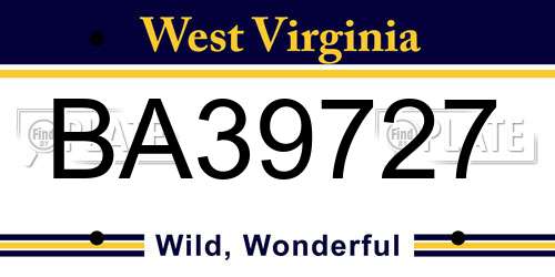 BA39727 West Virginia License Plate