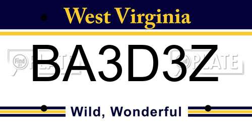 BA3D3Z West Virginia License Plate