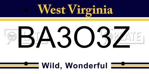 BA3O3Z West Virginia License Plate