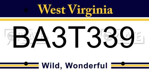 BA3T339 West Virginia License Plate