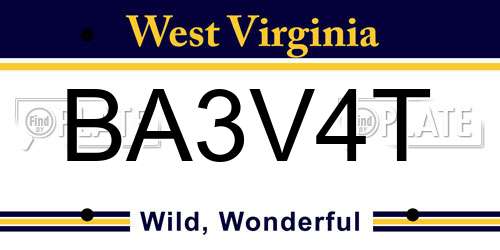 BA3V4T West Virginia License Plate