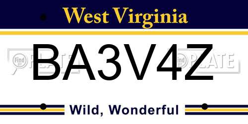 BA3V4Z West Virginia License Plate