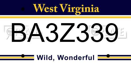 BA3Z339 West Virginia License Plate
