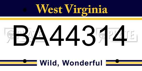 BA44314 West Virginia License Plate