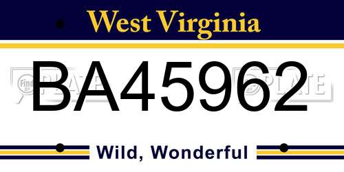 BA45962 West Virginia License Plate