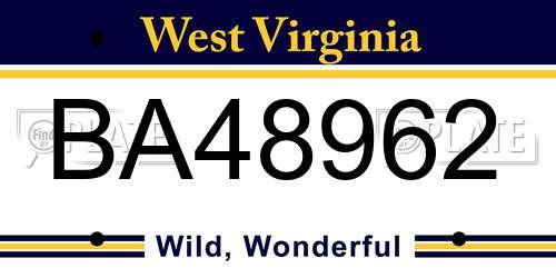 BA48962 West Virginia License Plate