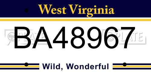 BA48967 West Virginia License Plate