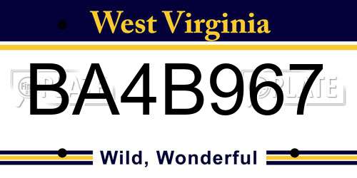 BA4B967 West Virginia License Plate