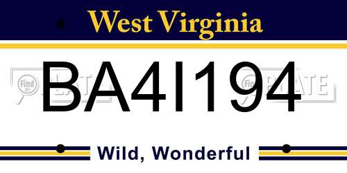 BA4I194 West Virginia License Plate