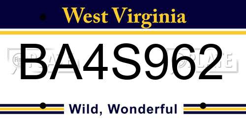 BA4S962 West Virginia License Plate