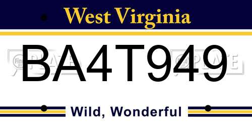 BA4T949 West Virginia License Plate