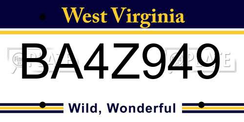 BA4Z949 West Virginia License Plate