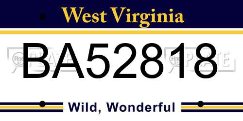 BA52818 West Virginia License Plate
