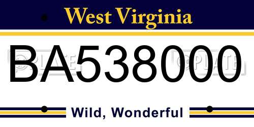 BA538000 West Virginia License Plate