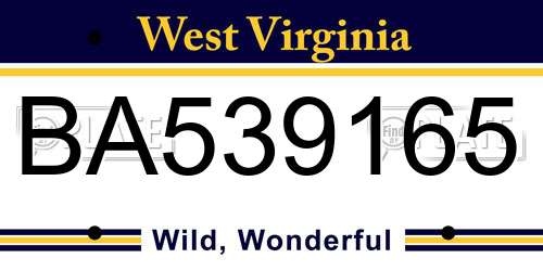 BA539165 West Virginia License Plate