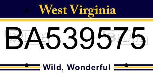 BA539575 West Virginia License Plate