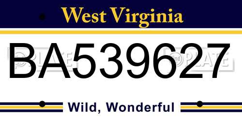 BA539627 West Virginia License Plate