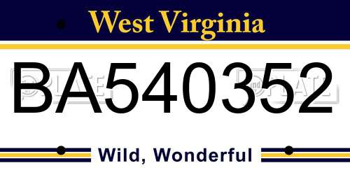 BA540352 West Virginia License Plate