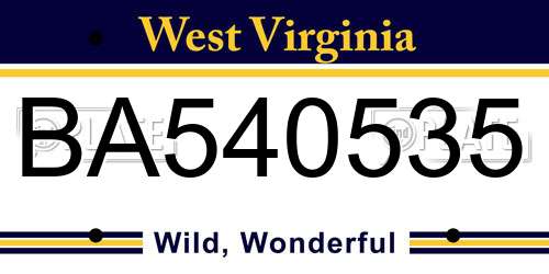 BA540535 West Virginia License Plate