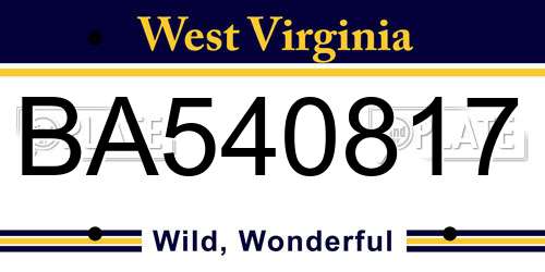 BA540817 West Virginia License Plate