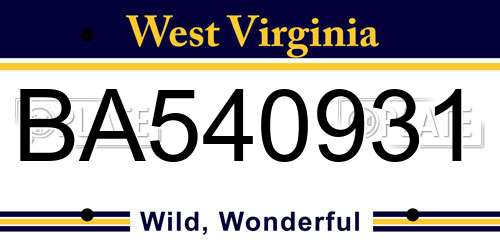 BA540931 West Virginia License Plate