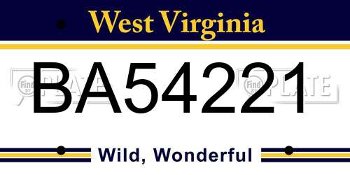 BA54221 West Virginia License Plate