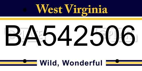 BA542506 West Virginia License Plate