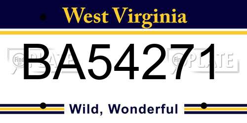 BA54271 West Virginia License Plate