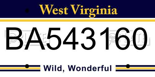 BA543160 West Virginia License Plate