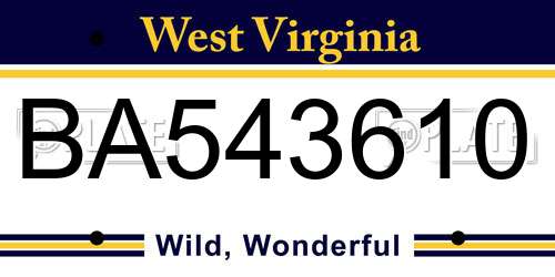 BA543610 West Virginia License Plate