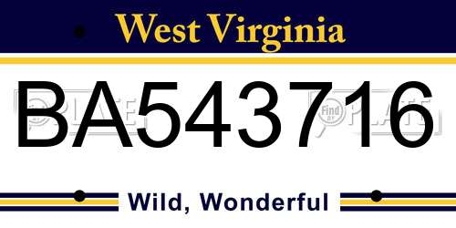 BA543716 West Virginia License Plate