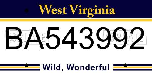 BA543992 West Virginia License Plate