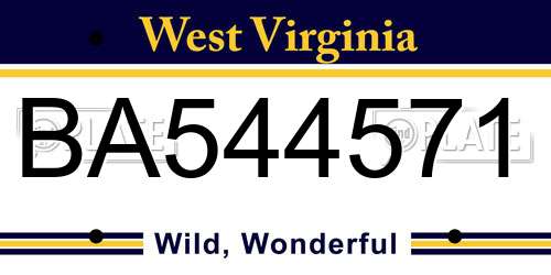 BA544571 West Virginia License Plate