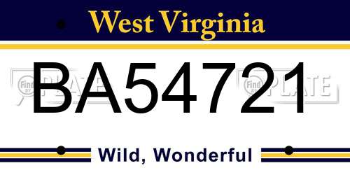 BA54721 West Virginia License Plate