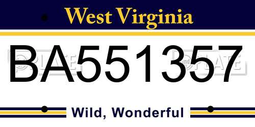 BA551357 West Virginia License Plate