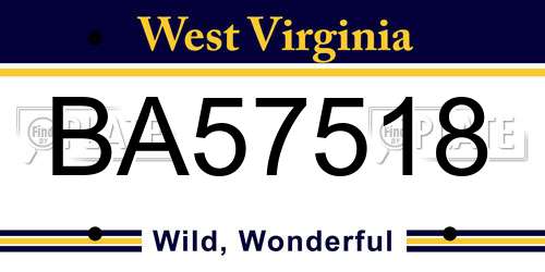 BA57518 West Virginia License Plate