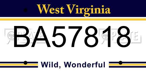 BA57818 West Virginia License Plate