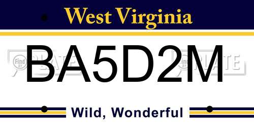 BA5D2M West Virginia License Plate