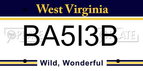BA5I3B West Virginia License Plate